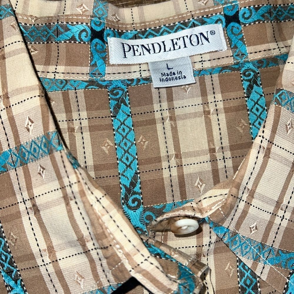 Pendleton-Tan Turquoise Cotton Button Down Womens… - image 4